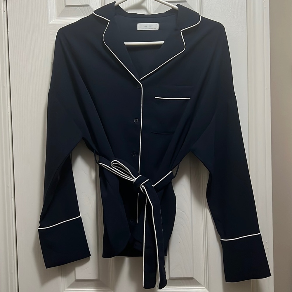 Oak and Fort Navy Belted pyjama style shirt